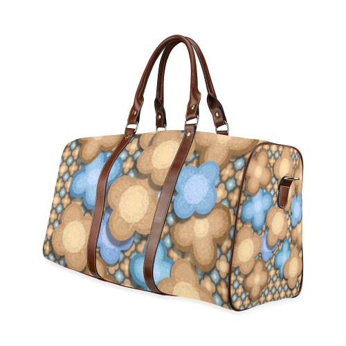 Brown and Blue Floral Waterproof Travel Bag/Small (Model 1639)