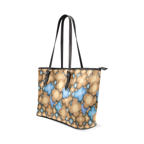 brown blue pattern Leather Tote Bag/Large (Model 1640)