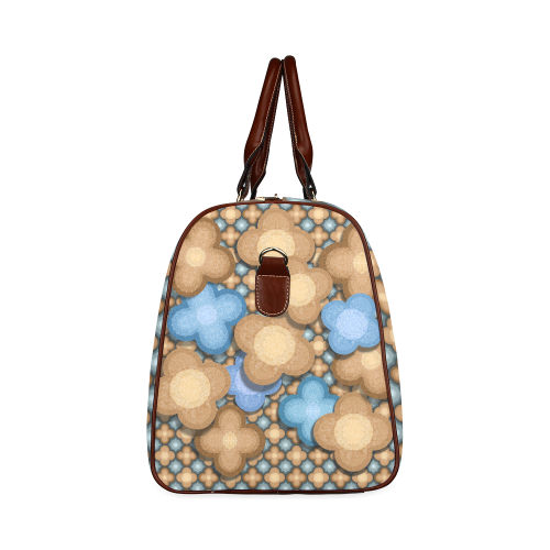 Brown and Blue Floral Waterproof Travel Bag/Small (Model 1639)
