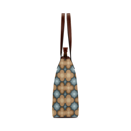 Brown, Blue Floral Pattern Shoulder Tote Bag (Model 1646)