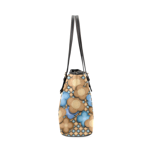 Brown and Blue Floral Leather Tote Bag/Small (Model 1640)