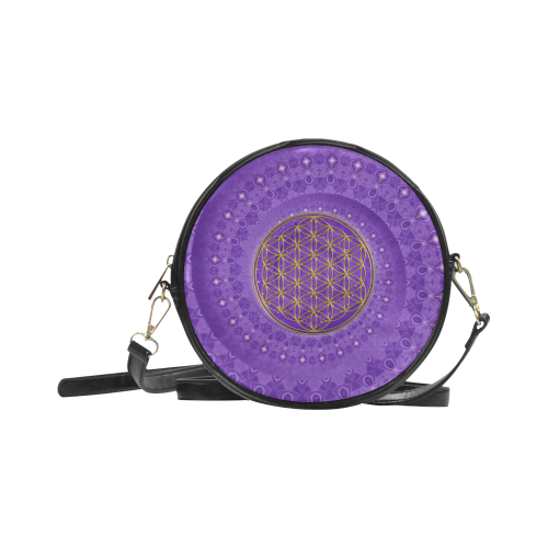 FLOWER OF LIFE gold POWER SPIRAL purple Round Sling Bag (Model 1647)