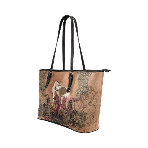 Amazing horse with flowers Leather Tote Bag/Large (Model 1651)