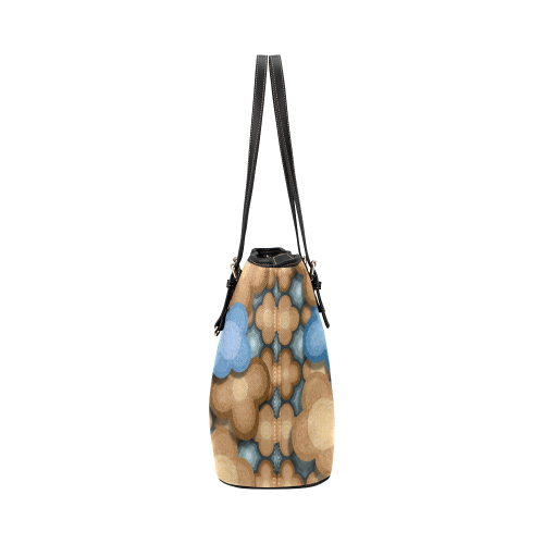 brown blue pattern Leather Tote Bag/Small (Model 1651)