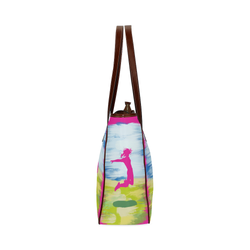 girl Woman Jump Sky Colorful Painting Shape Classic Tote Bag (Model 1644)