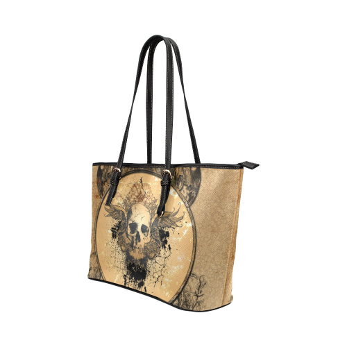 Awesome skull with wings and grunge Leather Tote Bag/Small (Model 1651)