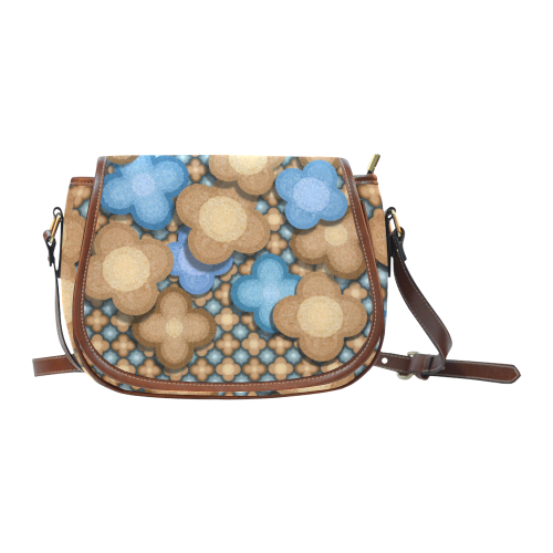 Brown and Blue Floral Saddle Bag/Small (Model 1649) Full Customization