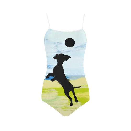 Dog Catching Ball Painting Shape Strap Swimsuit ( Model S05)