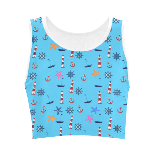 Nautical Beach Scene Women's Crop Top (Model T42)