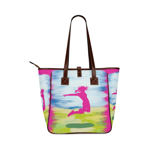 girl Woman Jump Sky Colorful Painting Shape Classic Tote Bag (Model 1644)