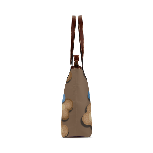 Brown and Blue Flowers Shoulder Tote Bag (Model 1646)
