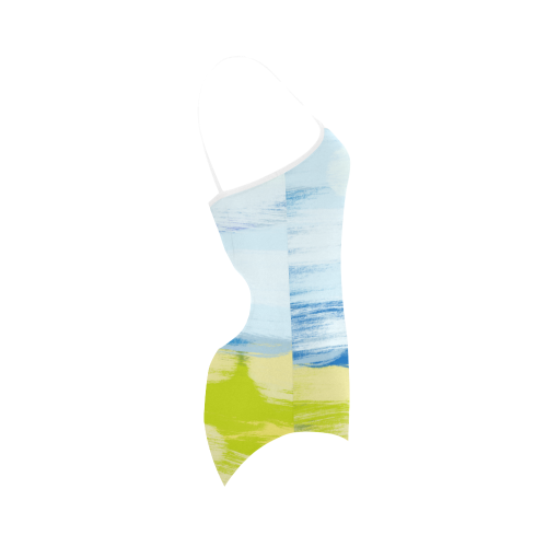Green Blue Painting Strap Swimsuit ( Model S05)