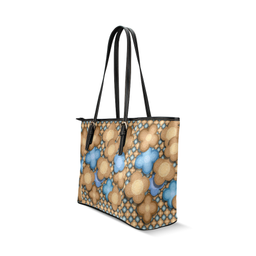 Brown and Blue Floral Leather Tote Bag/Large (Model 1640)