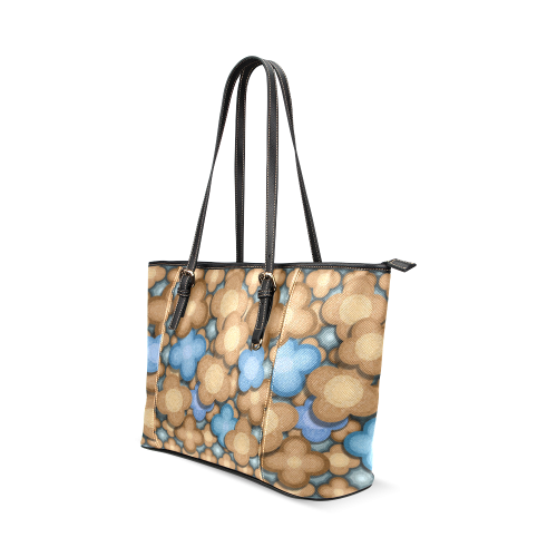 brown blue pattern Leather Tote Bag/Small (Model 1640)
