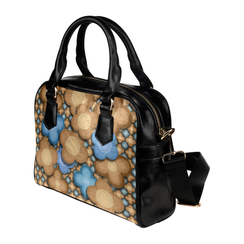 Brown and Blue Floral Shoulder Handbag (Model 1634)