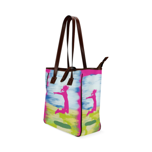 girl Woman Jump Sky Colorful Painting Shape Classic Tote Bag (Model 1644)