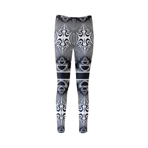 Kaleidoscope Fractal BORDER black white grey Cassandra Women's Leggings (Model L01)