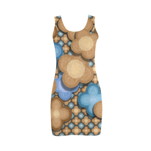 Brown and Blue Floral Medea Vest Dress (Model D06)