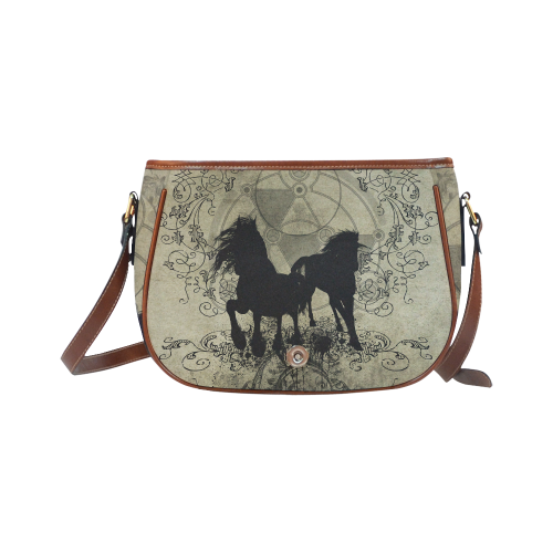 Beautiful horses, solhouette in black Saddle Bag/Large (Model 1649)