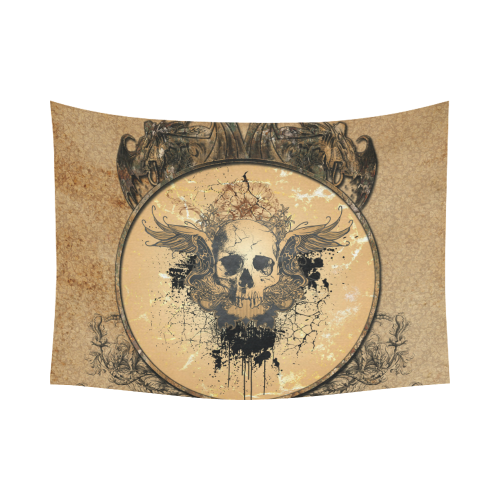 Awesome skull with wings and grunge Cotton Linen Wall Tapestry 80"x 60"