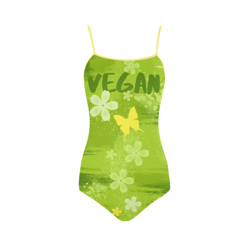 Vegan Green Dschungel Flower Butterfly Strap Swimsuit ( Model S05)