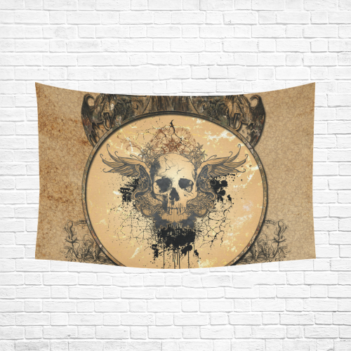 Awesome skull with wings and grunge Cotton Linen Wall Tapestry 90"x 60"