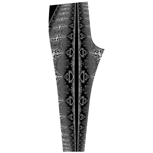 Kaleidoscope Fractal BORDER black white grey Cassandra Women's Leggings (Model L01)