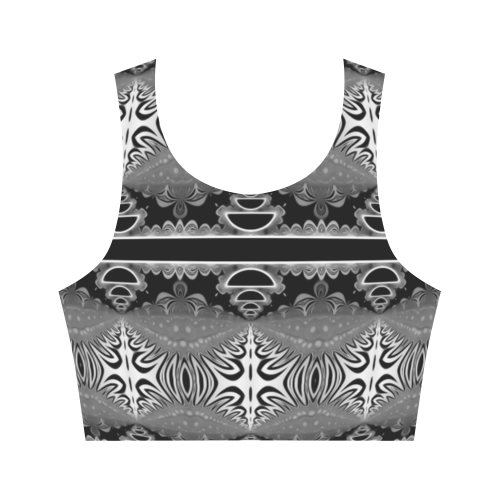 Kaleidoscope Fractal BORDER black white grey Women's Crop Top (Model T42)