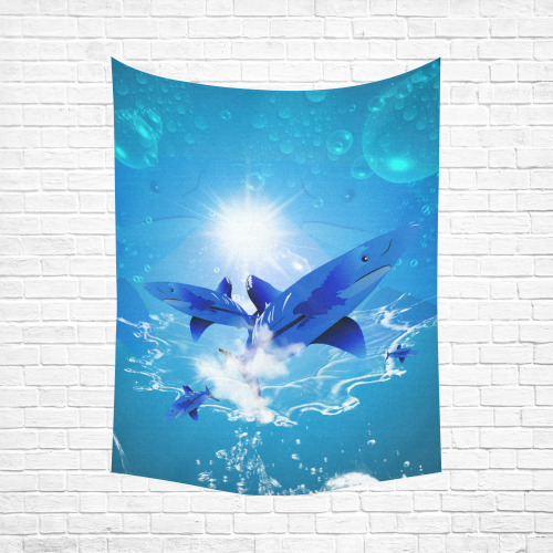 The cartoon sharks Cotton Linen Wall Tapestry 60"x 80"