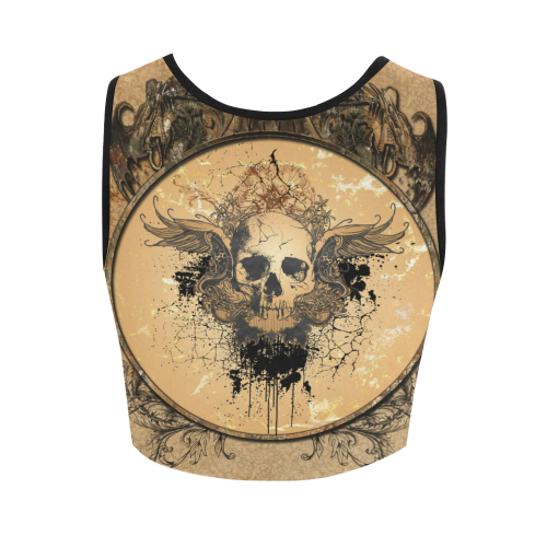 Awesome skull with wings and grunge Women's Crop Top (Model T42)