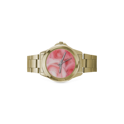 Bouquet of Pink Roses Soft Touch 1 Custom Gilt Watch(Model 101)