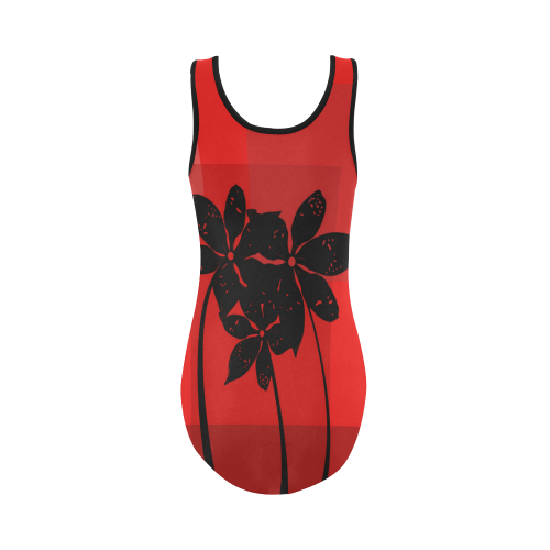 Black flowers Vest One Piece Swimsuit (Model S04)