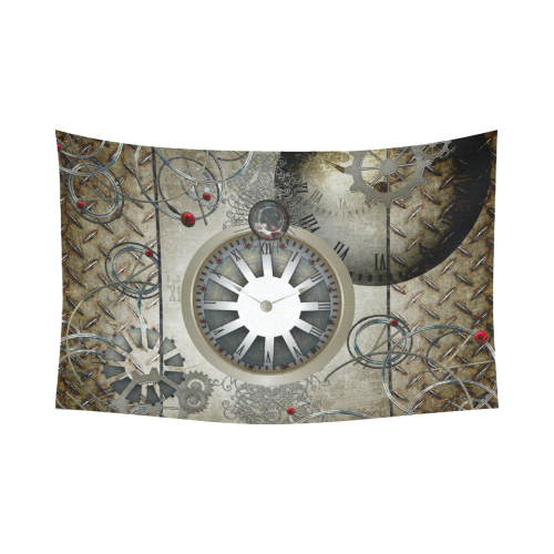 Steampunk, noble design, clocks and gears Cotton Linen Wall Tapestry 90"x 60"