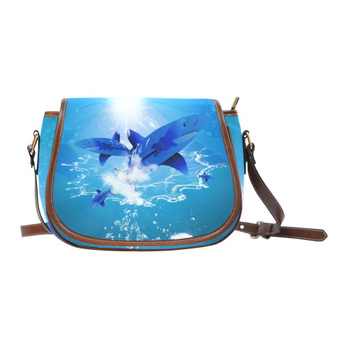 The cartoon sharks Saddle Bag/Small (Model 1649) Full Customization