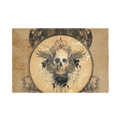 Awesome skull with wings and grunge Cotton Linen Wall Tapestry 90"x 60"