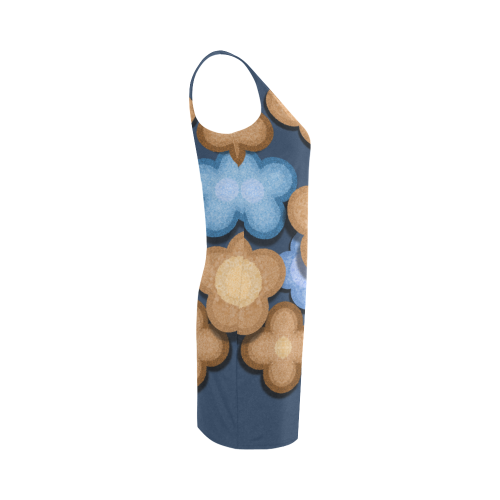 Brown - Blue Flowers Medea Vest Dress (Model D06)