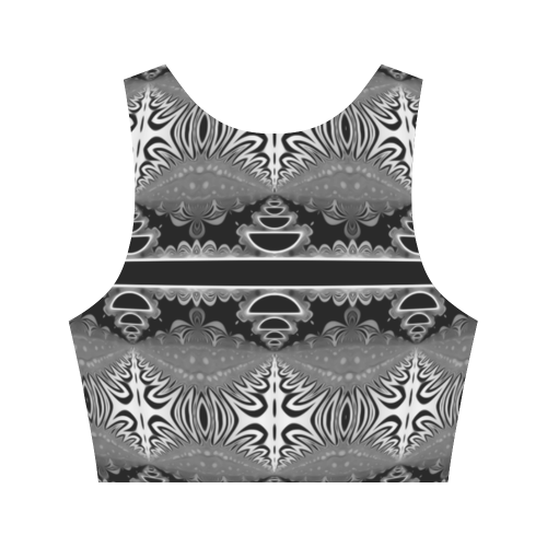Kaleidoscope Fractal BORDER black white grey Women's Crop Top (Model T42)