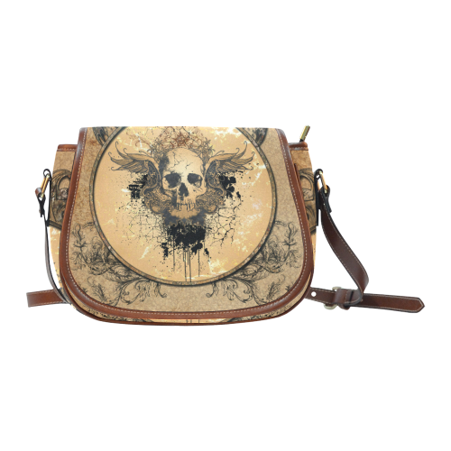 Awesome skull with wings and grunge Saddle Bag/Small (Model 1649) Full Customization