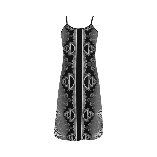 Kaleidoscope Fractal BORDER black white grey Alcestis Slip Dress (Model D05)