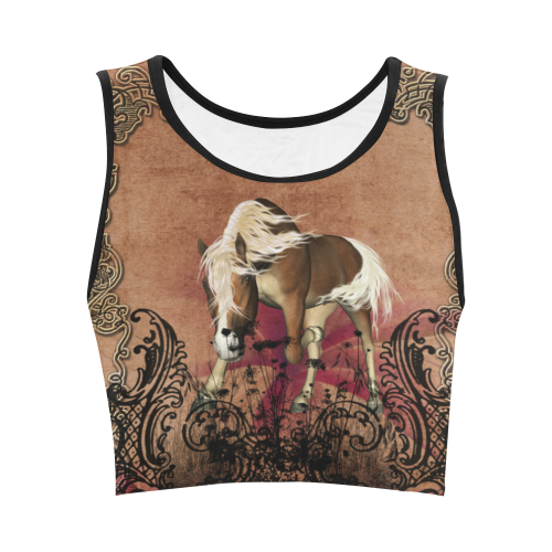 Amazing horse with flowers Women's Crop Top (Model T42)