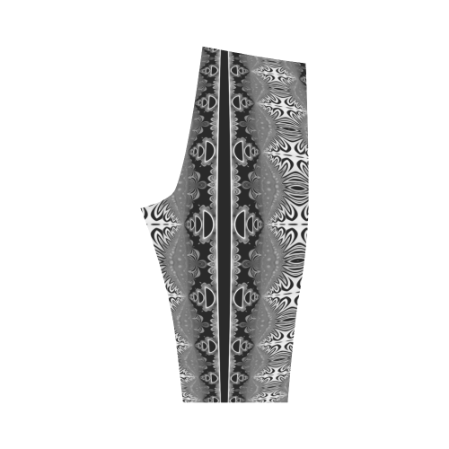 Kaleidoscope Fractal BORDER black white grey Hestia Cropped Leggings (Model L03)