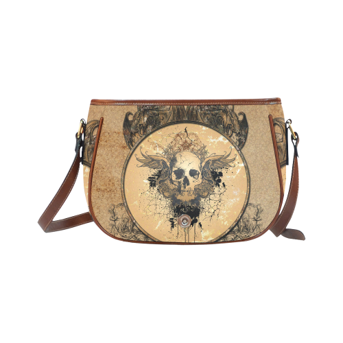 Awesome skull with wings and grunge Saddle Bag/Small (Model 1649) Full Customization