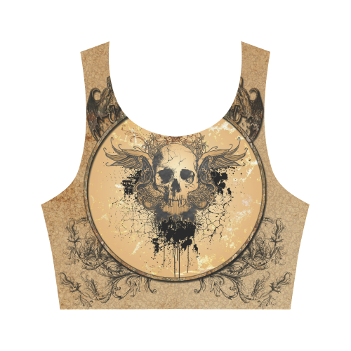 Awesome skull with wings and grunge Women's Crop Top (Model T42)