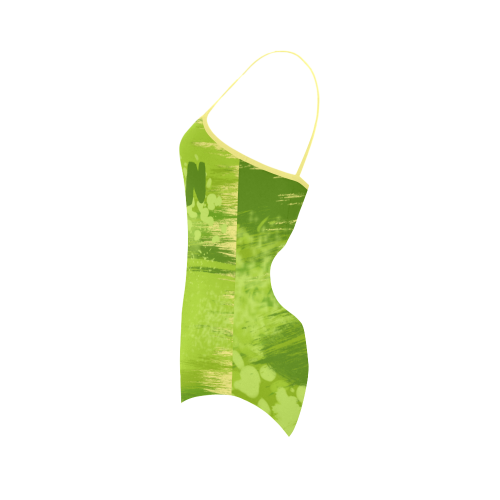 Vegan Green Dschungel Flower Butterfly Strap Swimsuit ( Model S05)