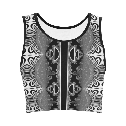 Kaleidoscope Fractal BORDER black white grey Women's Crop Top (Model T42)