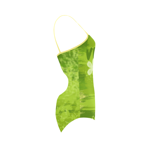 Vegan Green Dschungel Flower Butterfly Strap Swimsuit ( Model S05)