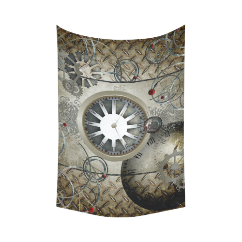 Steampunk, noble design, clocks and gears Cotton Linen Wall Tapestry 90"x 60"