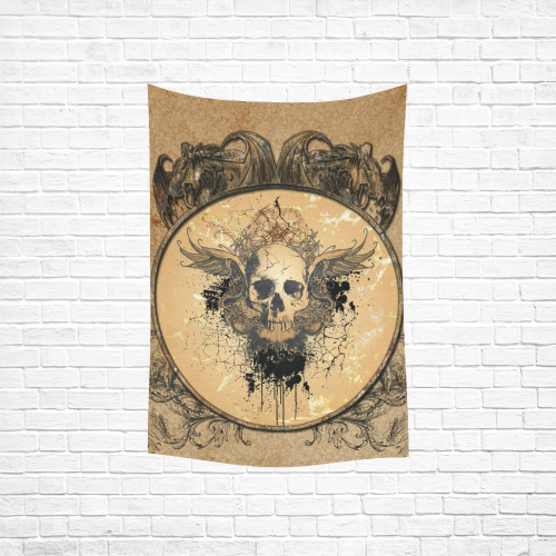 Awesome skull with wings and grunge Cotton Linen Wall Tapestry 40"x 60"