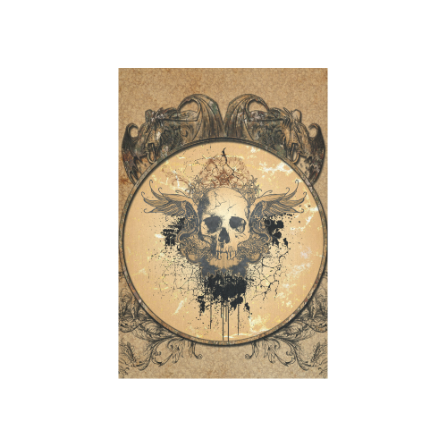 Awesome skull with wings and grunge Cotton Linen Wall Tapestry 40"x 60"