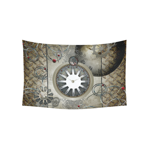 Steampunk, noble design, clocks and gears Cotton Linen Wall Tapestry 60"x 40"
